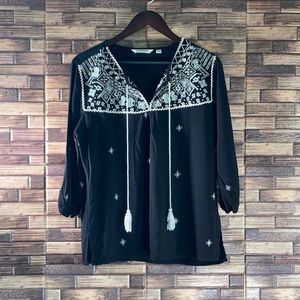Women’s Large Tantrums Black & Cream Tunic Boho Blouse